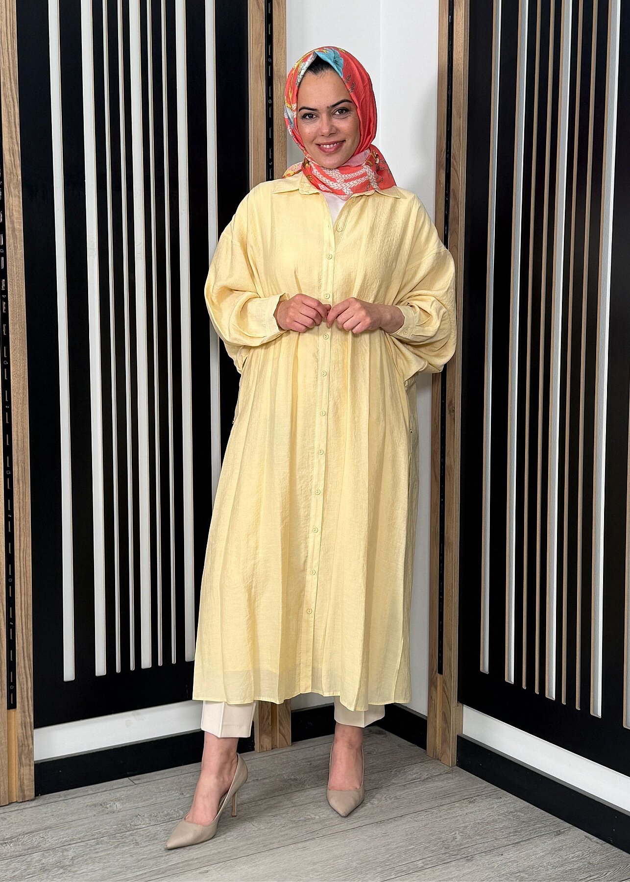 Ceremony Cift Katlı Kuşaklı Nil Tunik SARI - 1