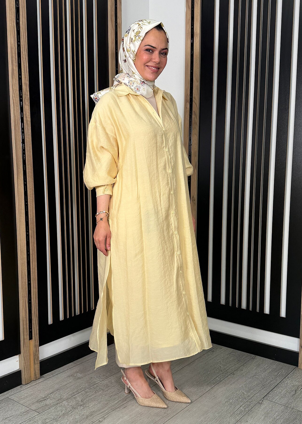 Ceremony Cift Katlı Kuşaklı Nil Tunik SARI - 4