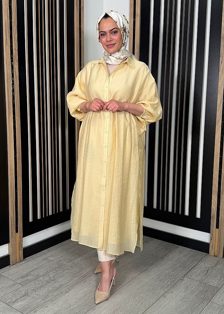 Ceremony Cift Katlı Kuşaklı Nil Tunik SARI - 9