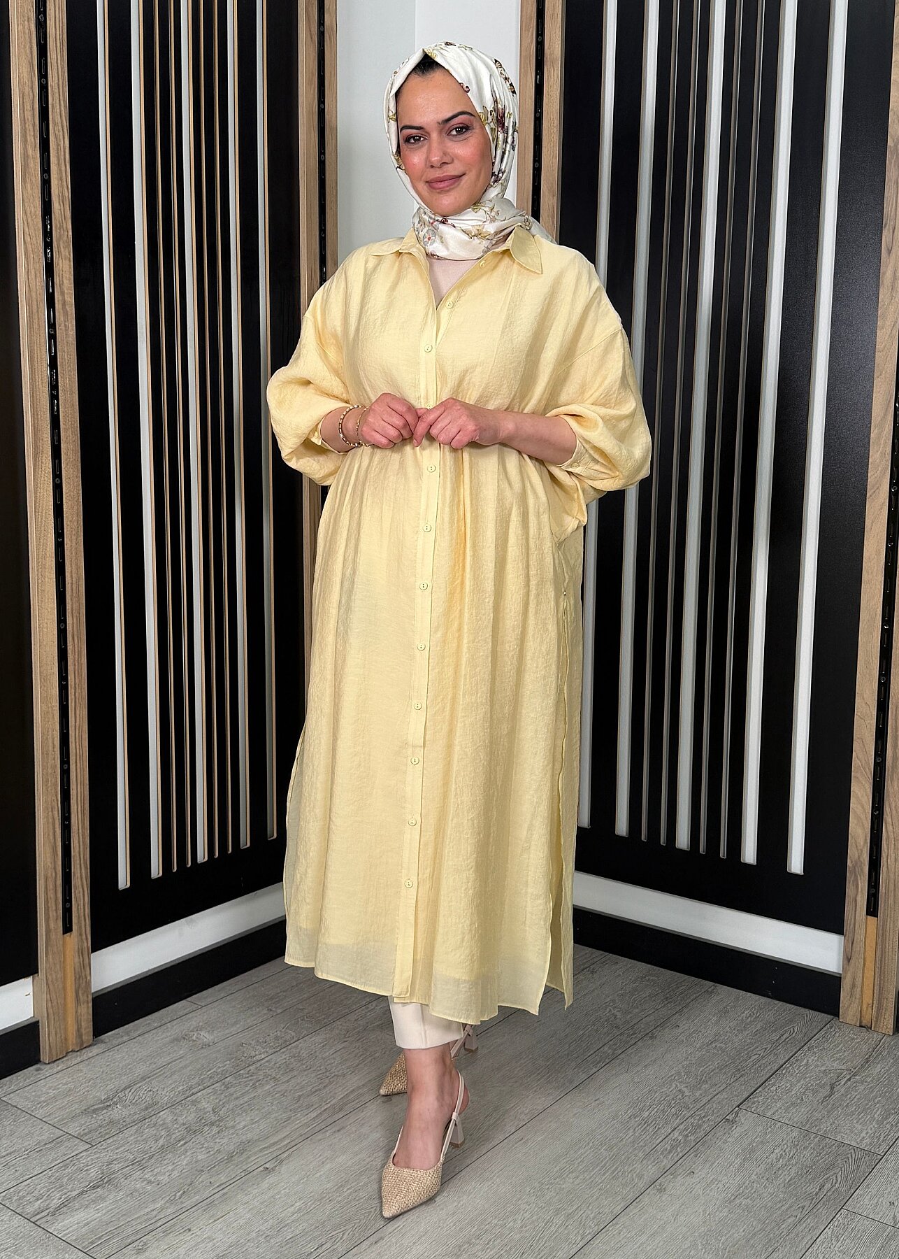 Ceremony Cift Katlı Kuşaklı Nil Tunik SARI - 9