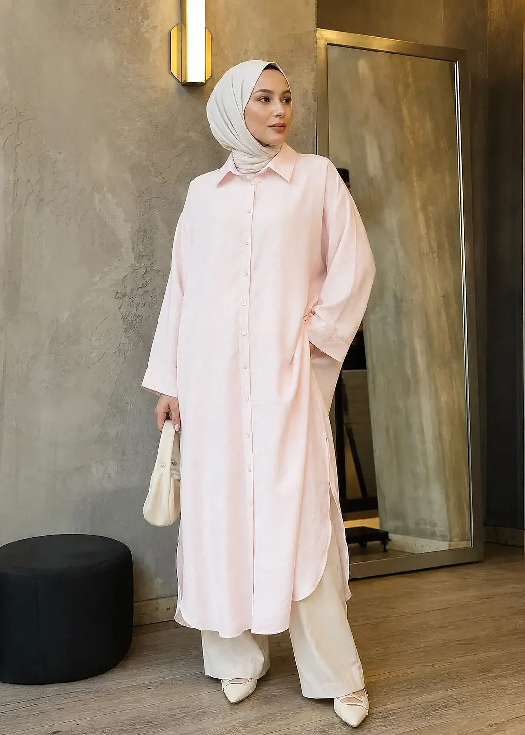 Ceremony Önden Düğmeli Uzun Tunik PEMBE - 1