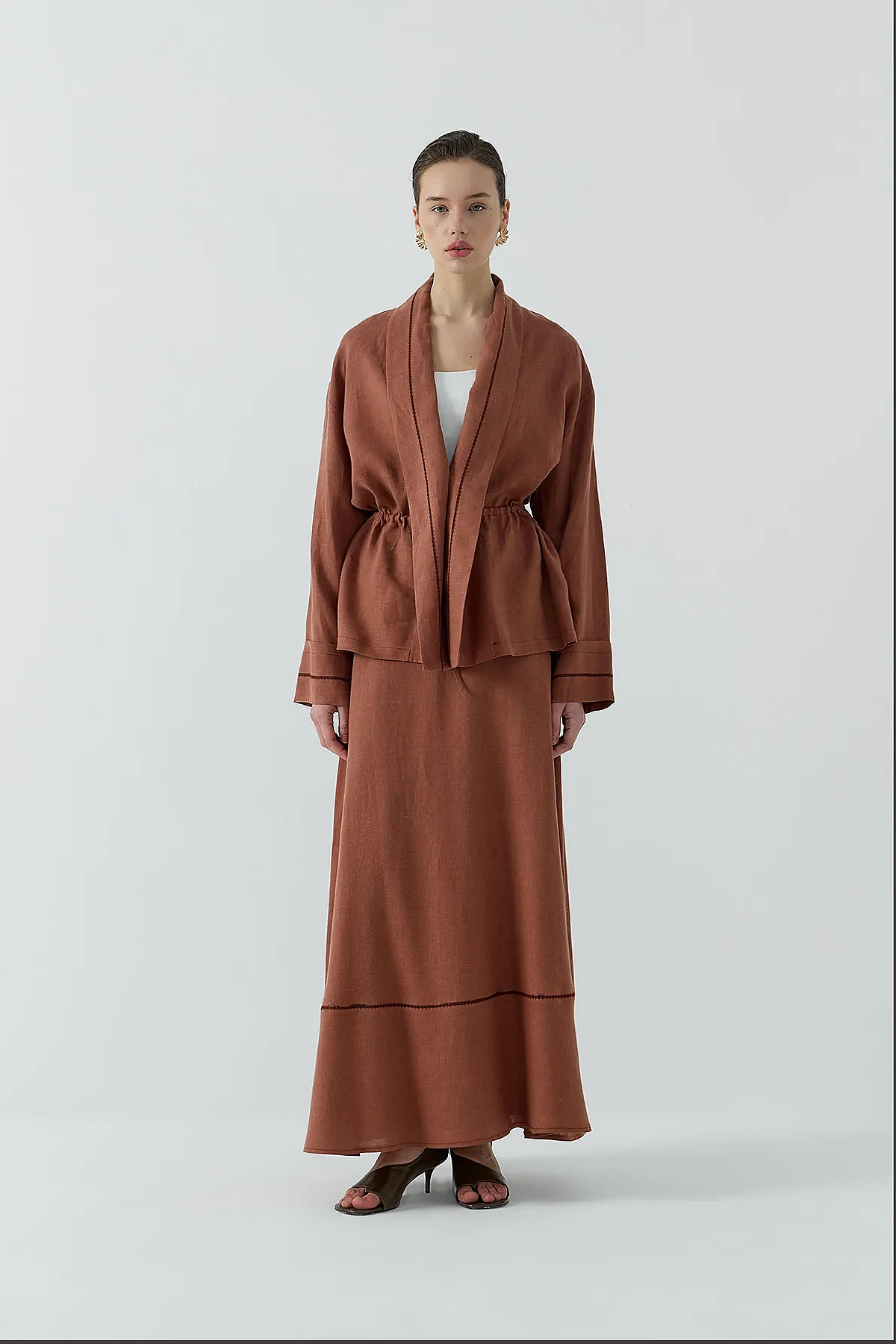 Clande Dantel Detaylı Beli Bağlamalı Keten Kimono TARÇIN - 4