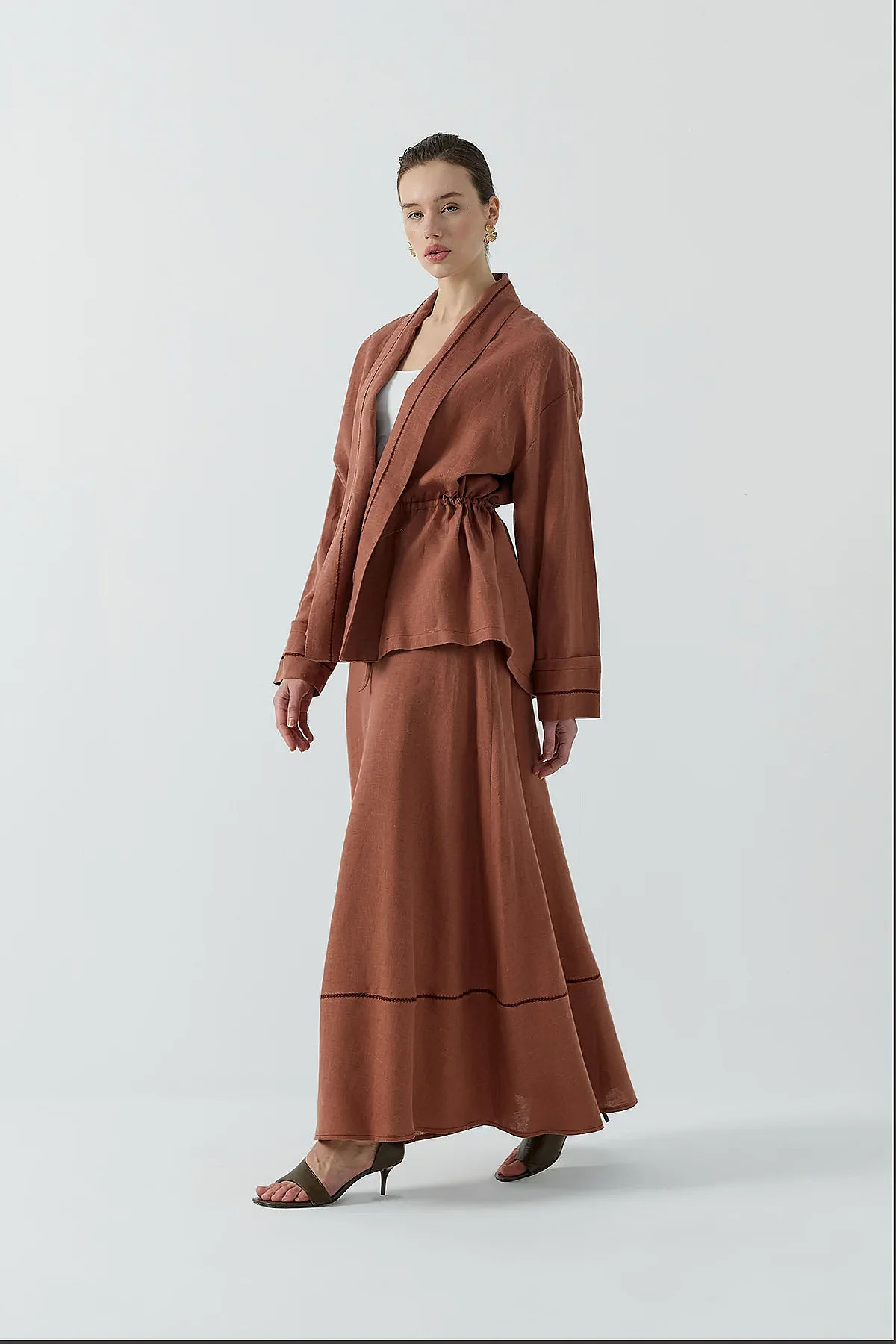 Clande Dantel Detaylı Beli Bağlamalı Keten Kimono TARÇIN - 5