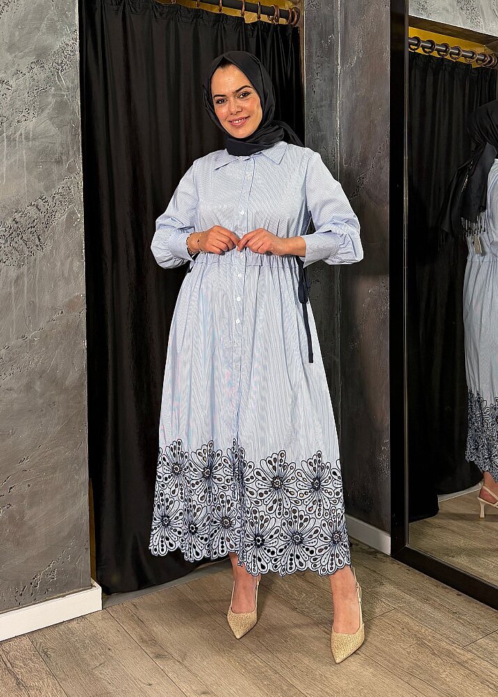 ExQuise Wilhelmina Elbise Mavi-Kemik - 6