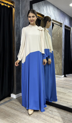Jamila Sarah Bade Elbise Fildişi/Saks