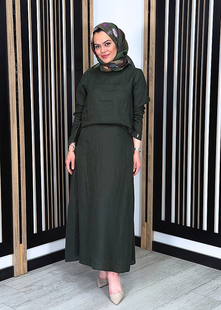 Miss Dalida A Kesim Düz Renk Keten Etek KHAKİ