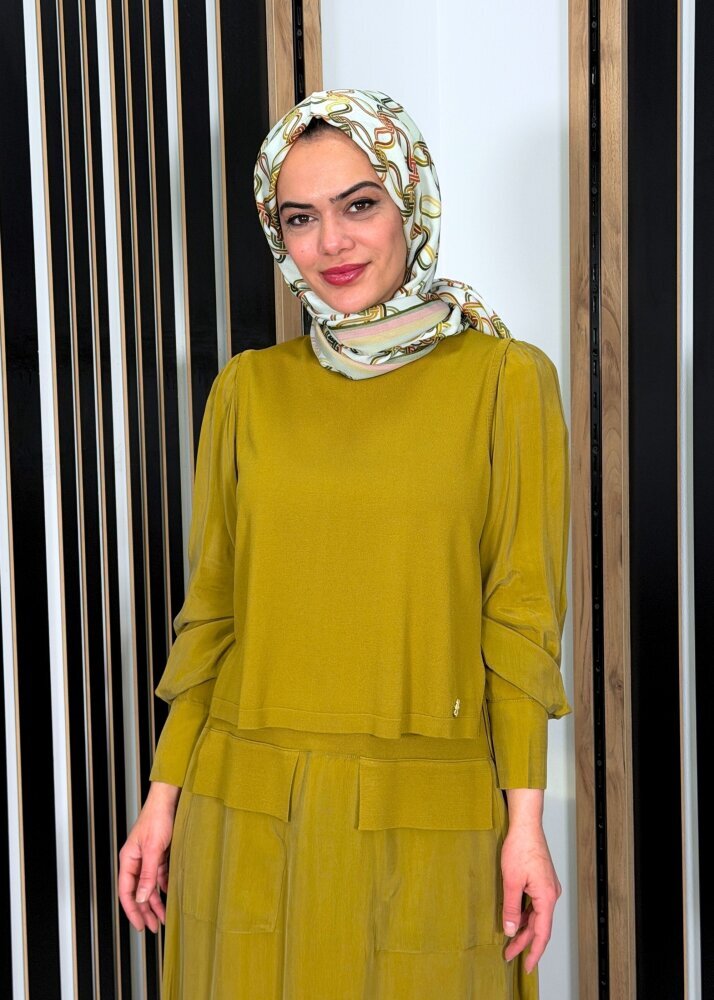 Miss Dalida Balon Cupro Kollu Triko Tunik Amber