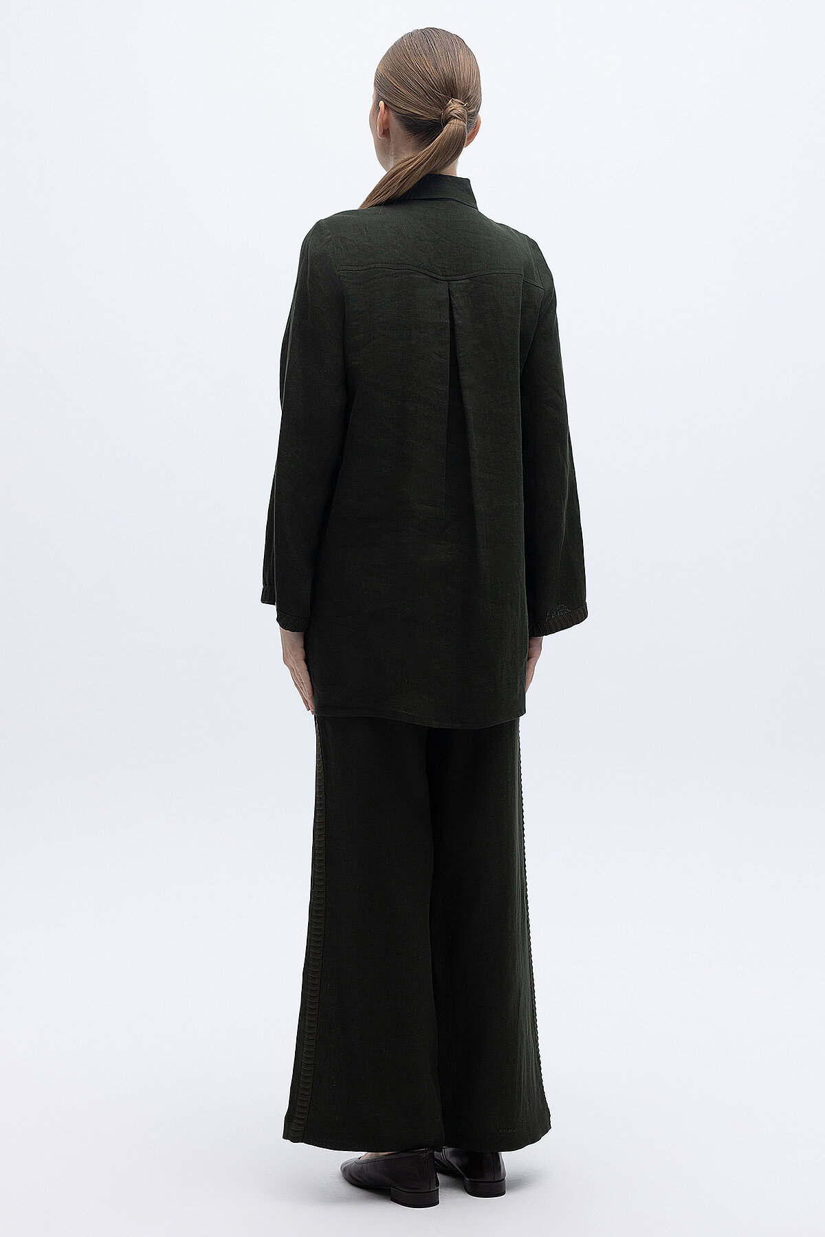 Miss Dalida Bekletme Detaylı Bol Paça Keten Pantolon BLACK - 3