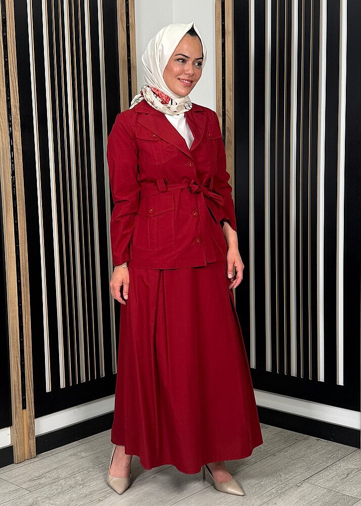Miss Dalida Beli Kuşaklı Cepli Poplin Gömlek Cherry