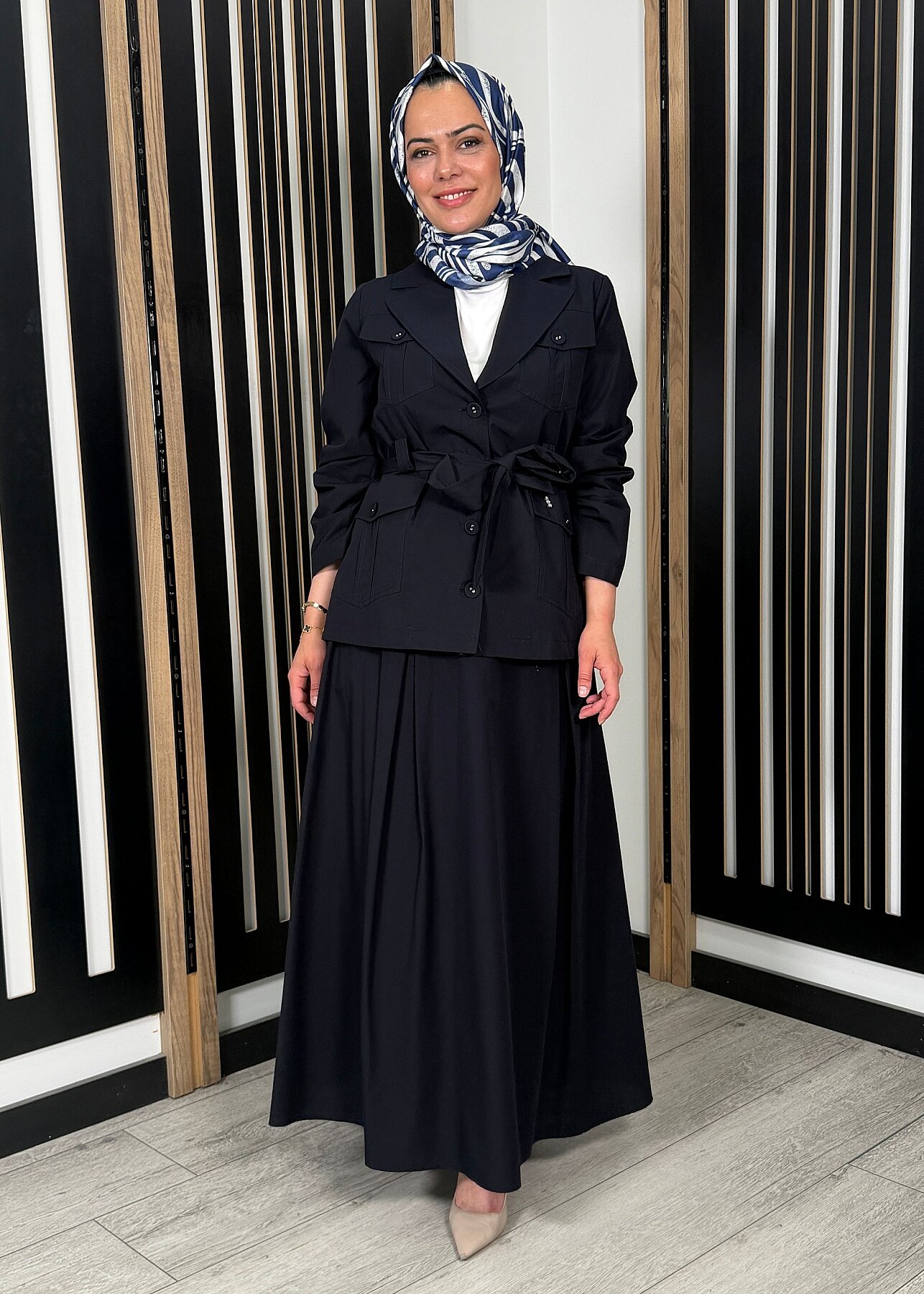 Miss Dalida Beli Kuşaklı Cepli Poplin Gömlek Dark Navy - 4