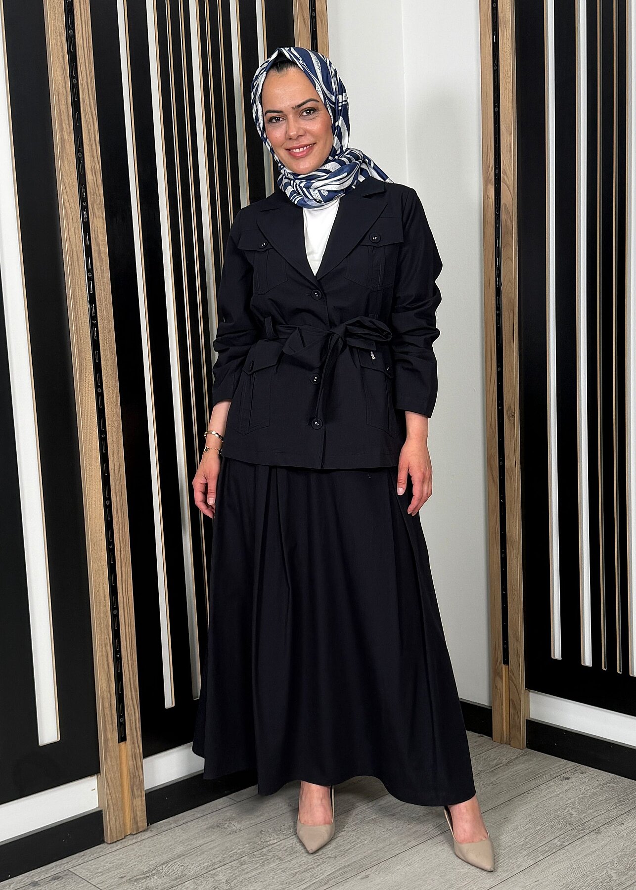 Miss Dalida Beli Kuşaklı Cepli Poplin Gömlek Dark Navy - 5