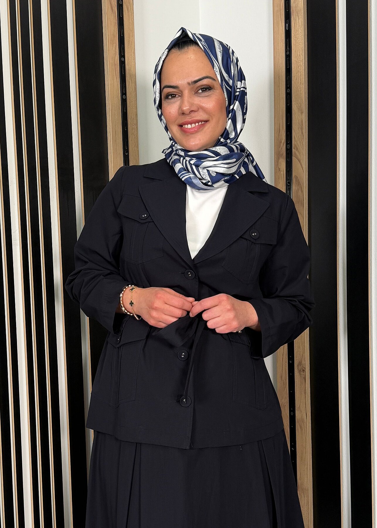 Miss Dalida Beli Kuşaklı Cepli Poplin Gömlek Dark Navy - 2