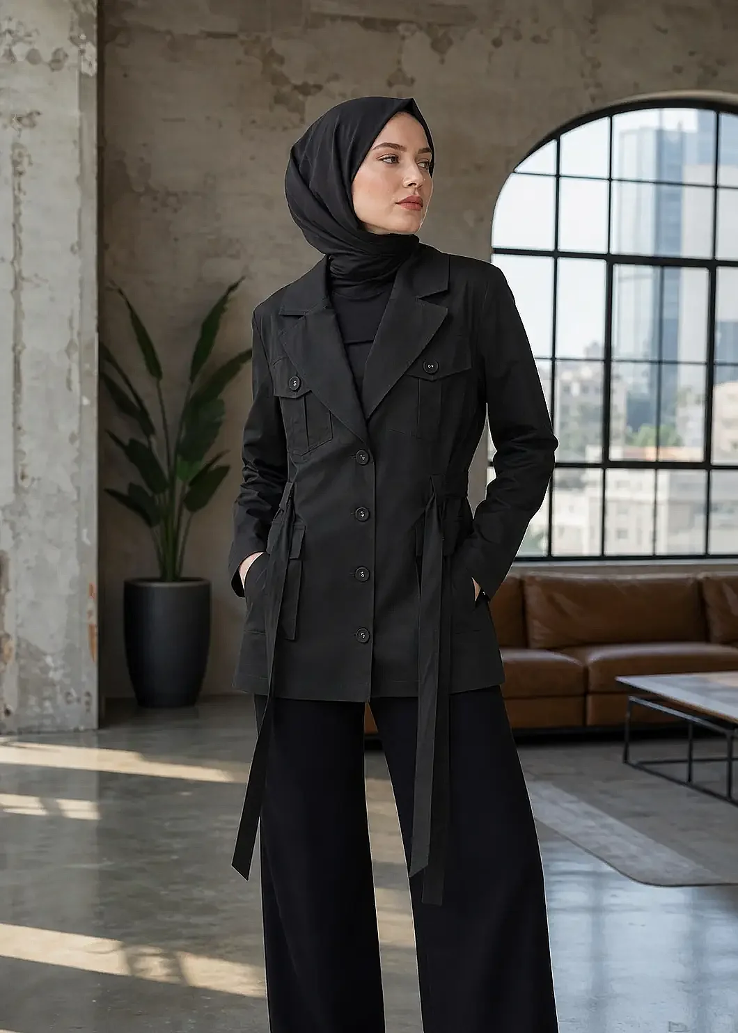 Miss Dalida Beli Kuşaklı Cepli Poplin Gömlek KHAKİ - 1