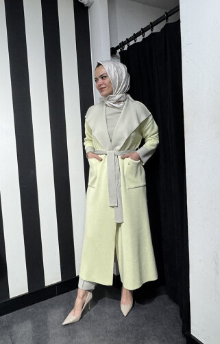 Miss Dalida Beli Kuşaklı Uzun Hırka Felix/Light Yellow