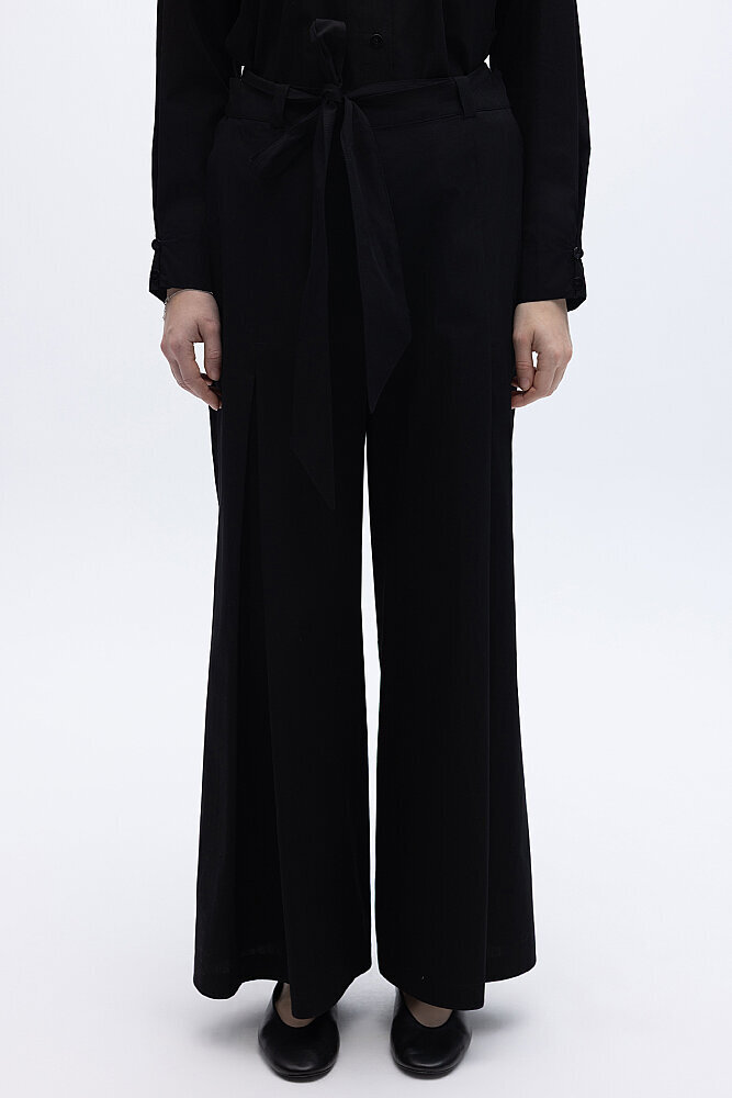 Miss Dalida Beli Kuşalı Bol Paça Pantolon BLACK - 2