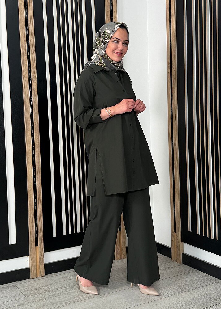 Miss Dalida Beli Kuşalı Bol Paça Pantolon KHAKİ - 4