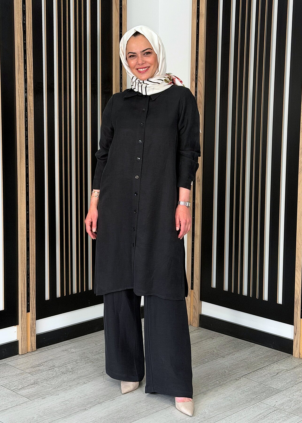 Miss Dalida Cepli İpek Keten Bol Paça Pantolon BLACK - 2