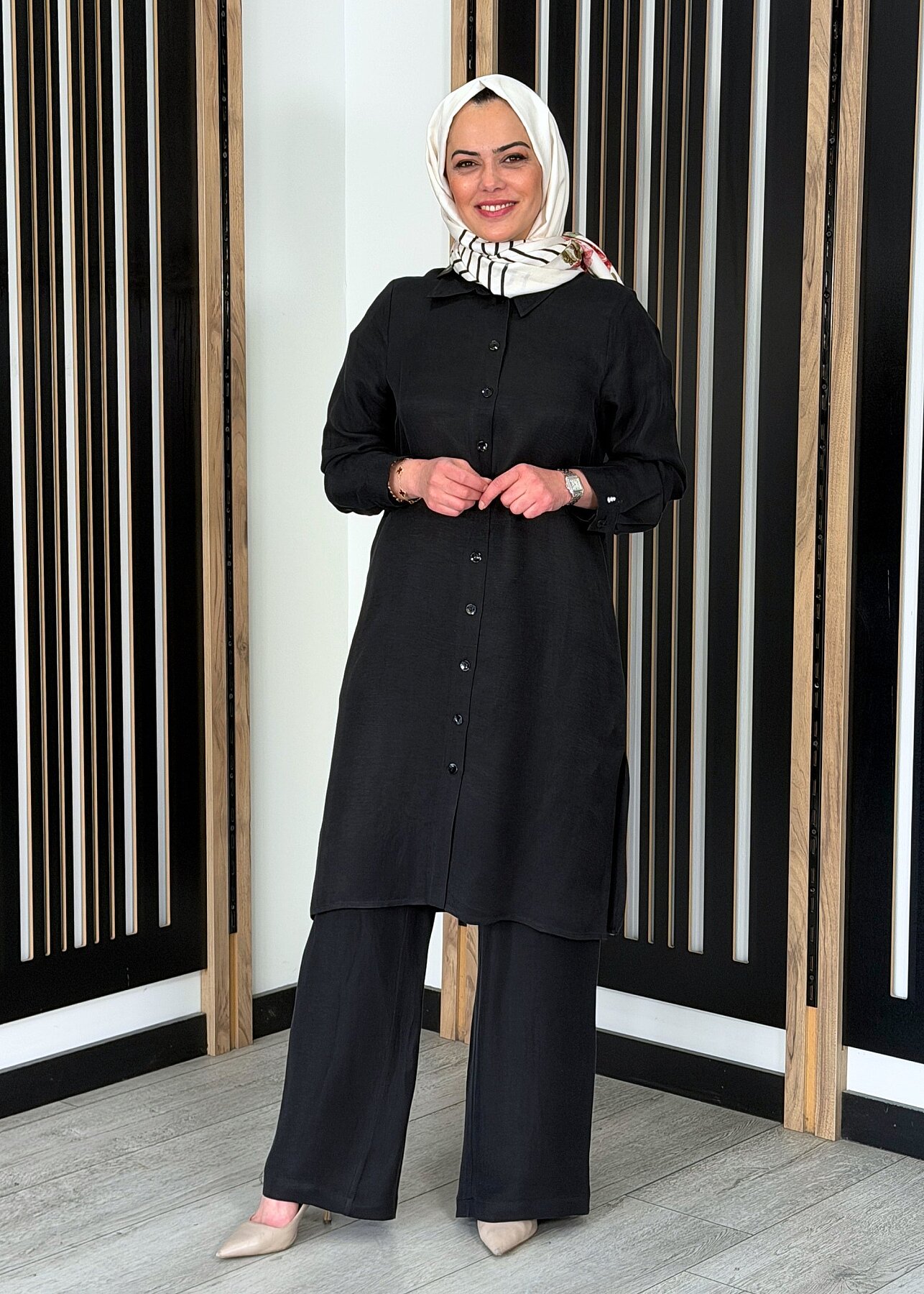 Miss Dalida Cepli İpek Keten Bol Paça Pantolon BLACK - 3