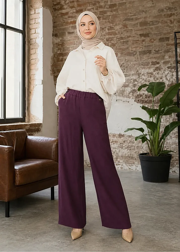 Miss Dalida Cepli İpek Keten Bol Paça Pantolon MÜRDÜM