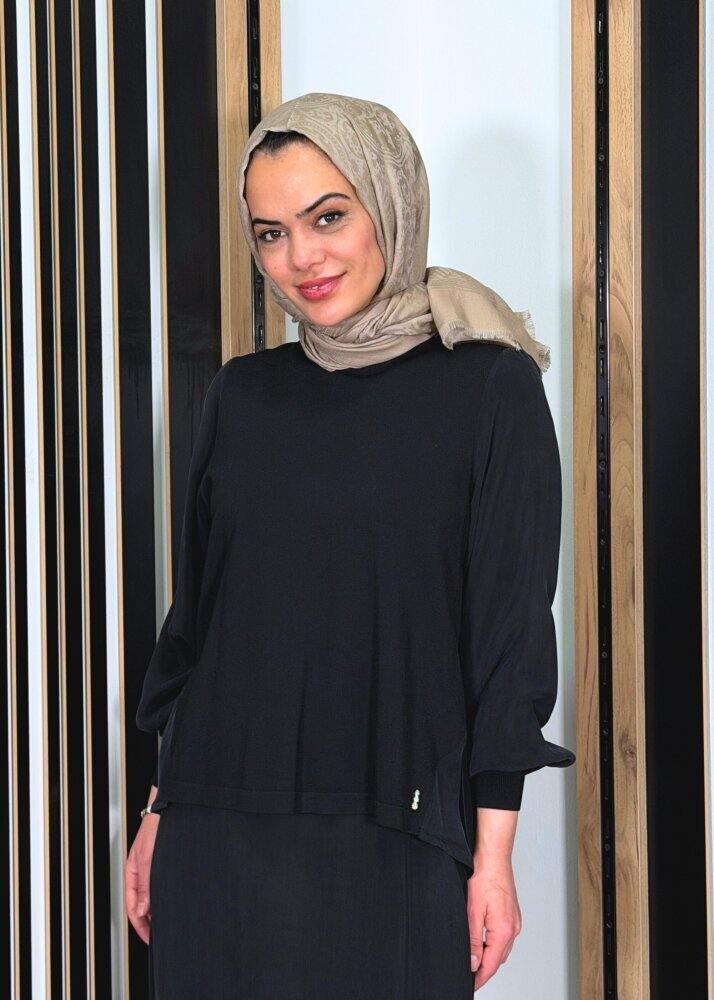 Miss Dalida Evaze Kesim Bileği Lastikli Tunik BLACK