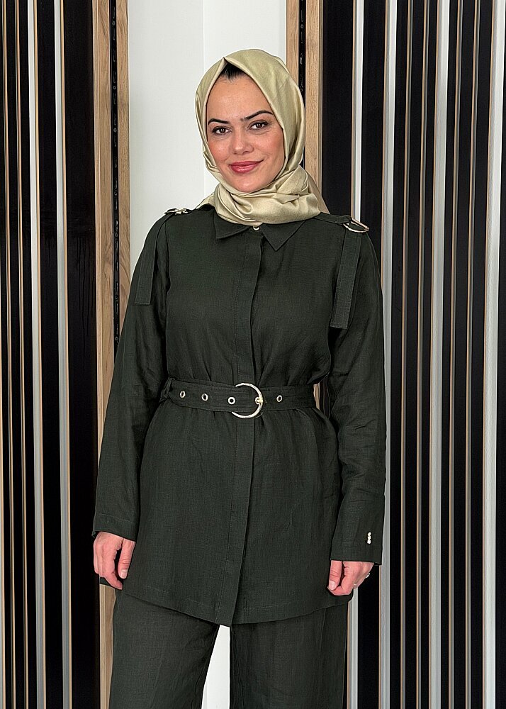 Miss Dalida Gizli Patlı Omuz Detaylı Keten Gömlek KHAKİ - 3