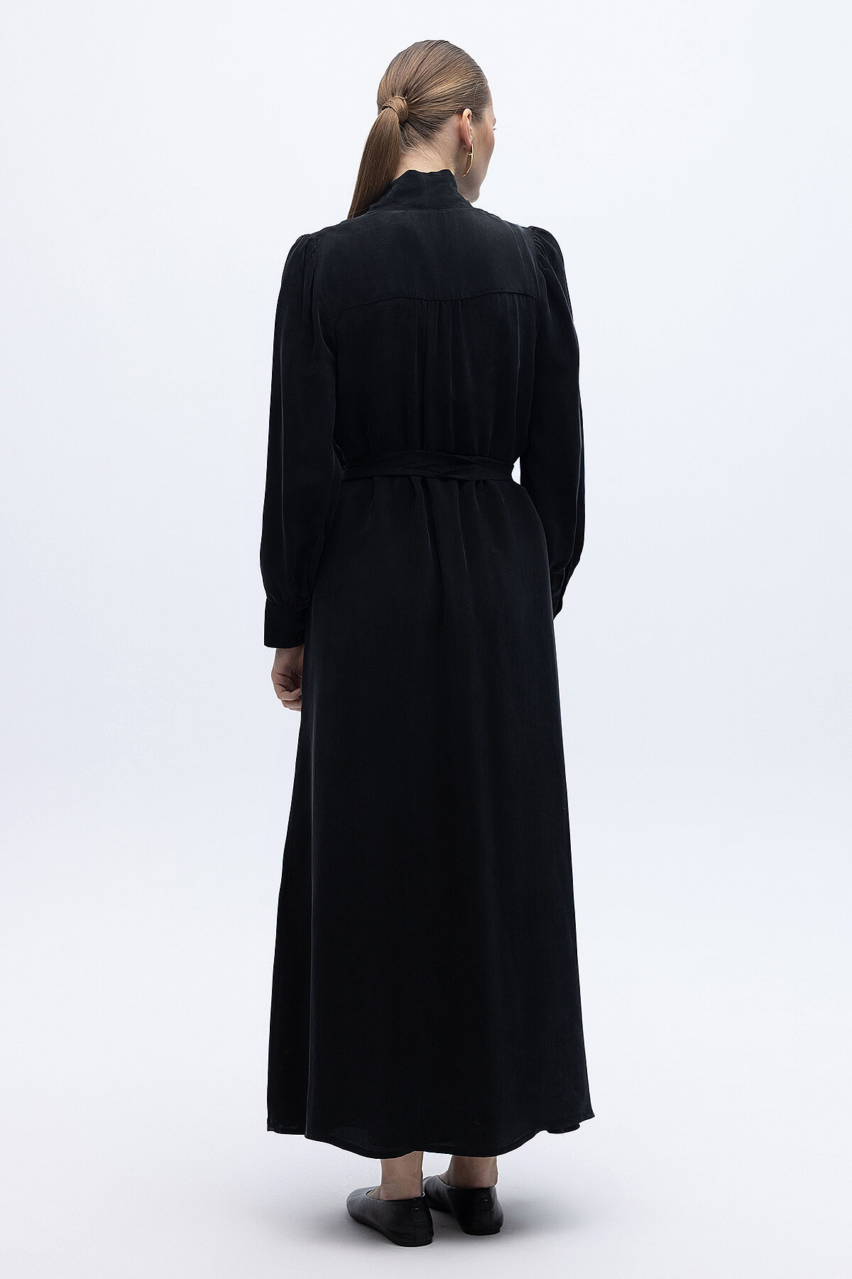 Miss Dalida Kemer Tokalı Uzun Cupro Ceket BLACK - 3