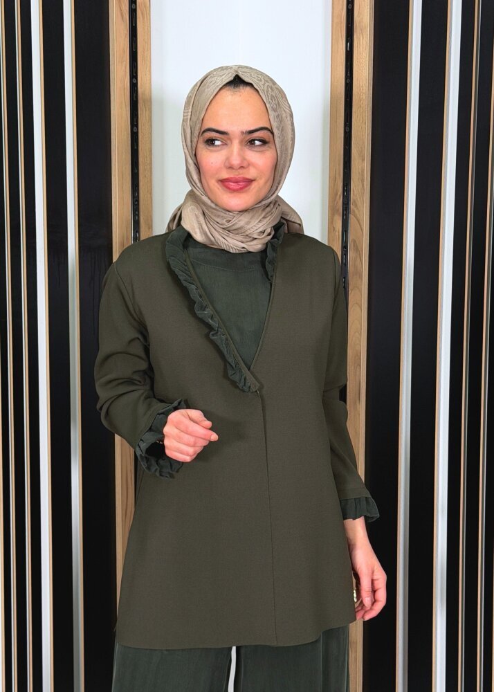 Miss Dalida Kolsuz Cupro Tunik Hırka KHAKİ - 2