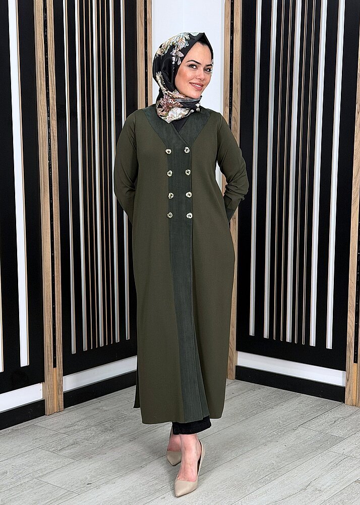 Miss Dalida Kruvaze Yaka Cupro Detaylı Triko Hırka KHAKİ - 2