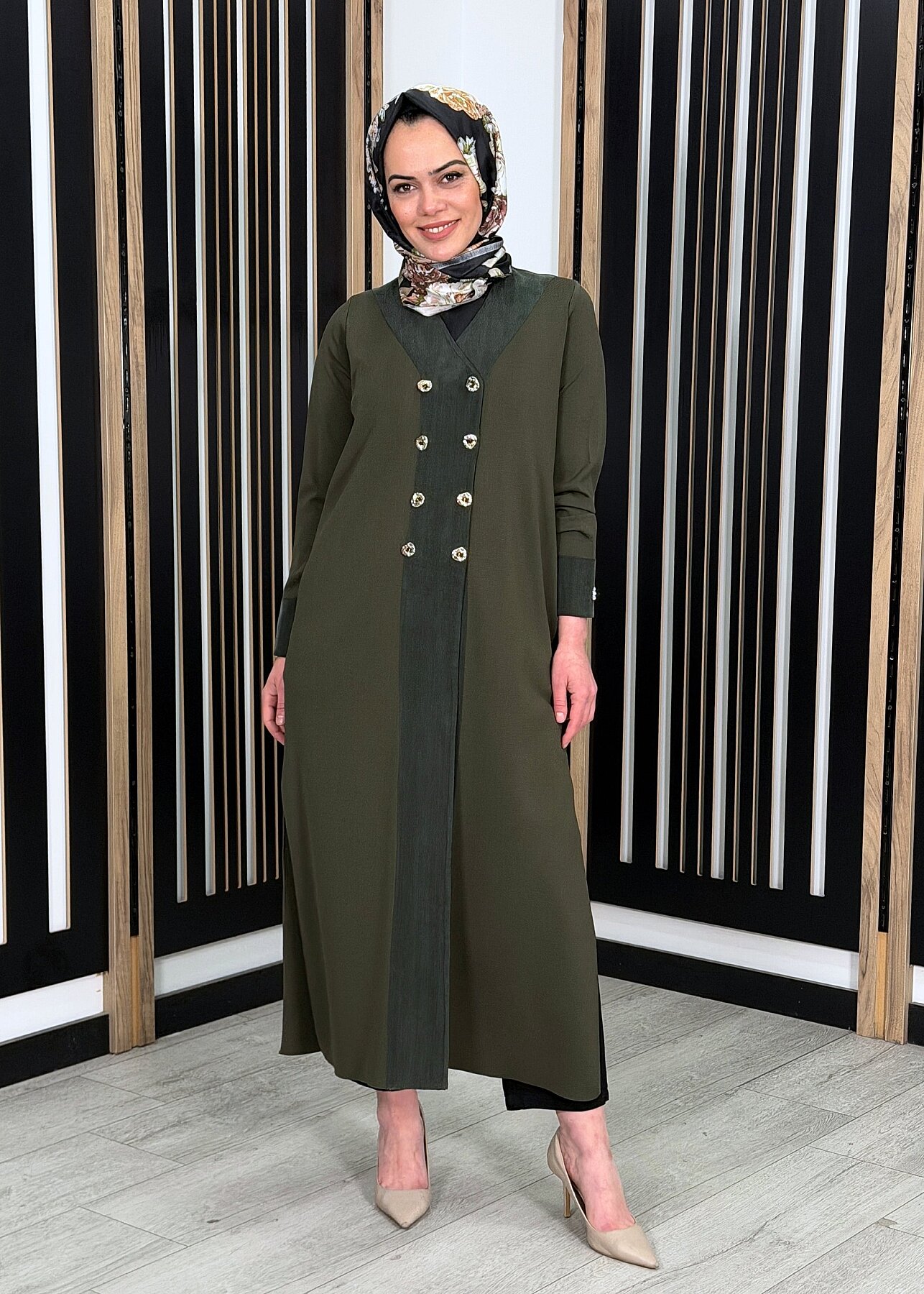 Miss Dalida Kruvaze Yaka Cupro Detaylı Triko Hırka KHAKİ - 1