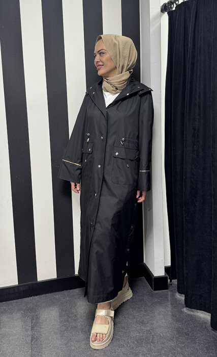 Miss Dalida Önden Çıtçıtlı ve Büzgülü Kap BLACK - 2