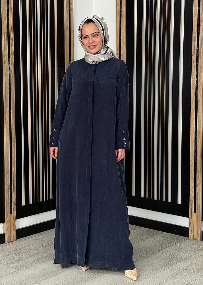 Miss Dalida Yakasız Yırtmaç Detaylı Keten Ceket Dark Navy