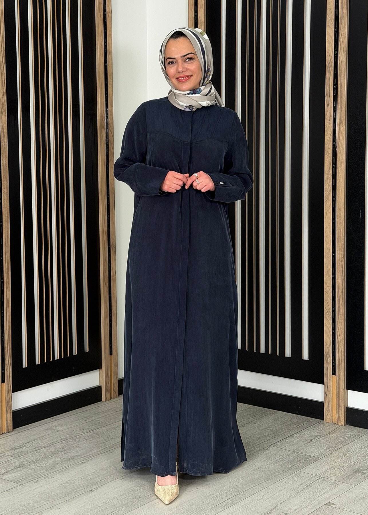 Miss Dalida Yakasız Yırtmaç Detaylı Keten Ceket Dark Navy - 2