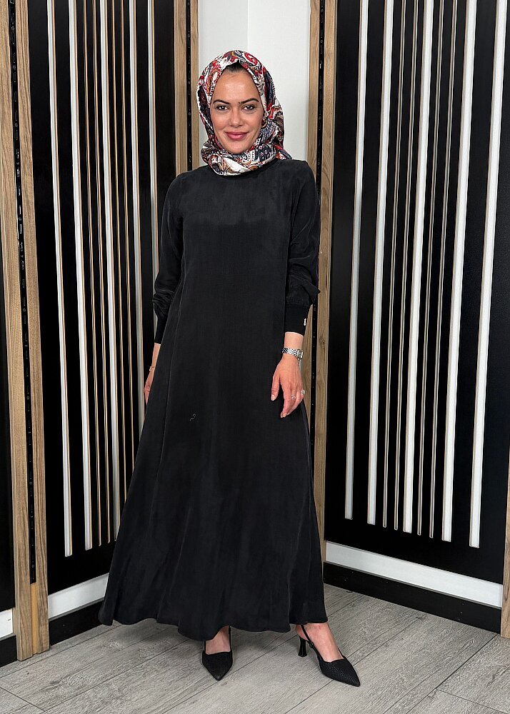 Miss Dalida Yuvarlak Yaka Cupro Uzun Elbise BLACK