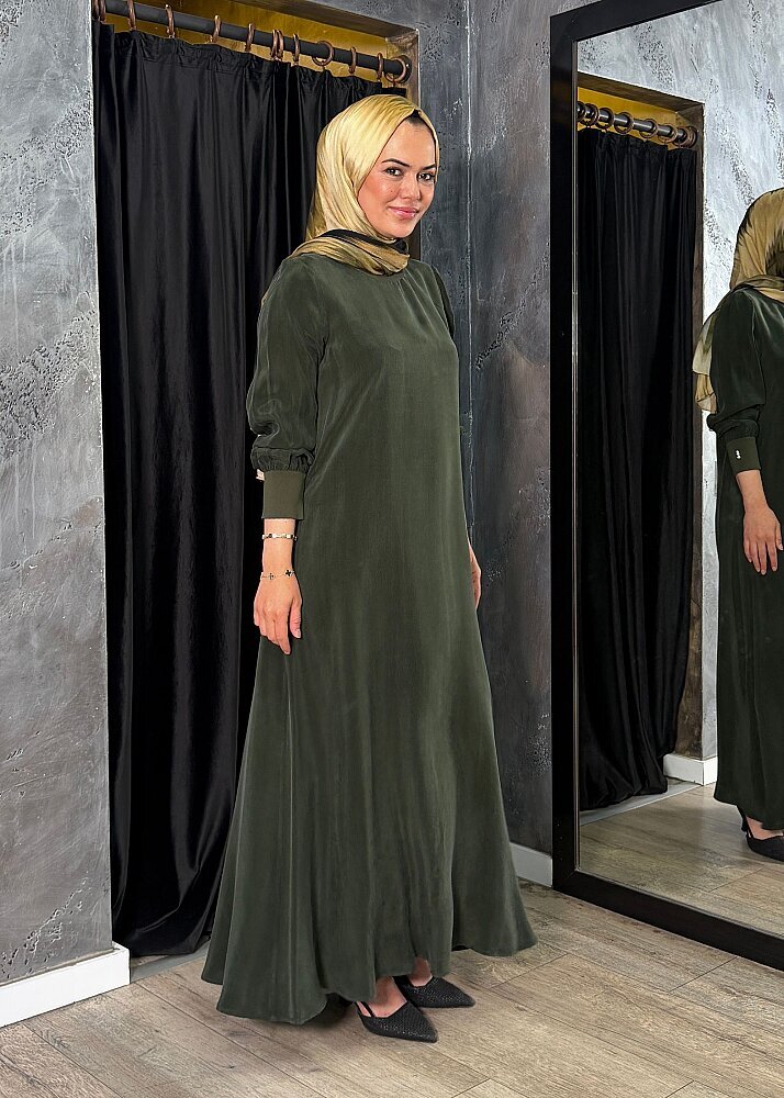 Miss Dalida Yuvarlak Yaka Cupro Uzun Elbise KHAKİ - 2
