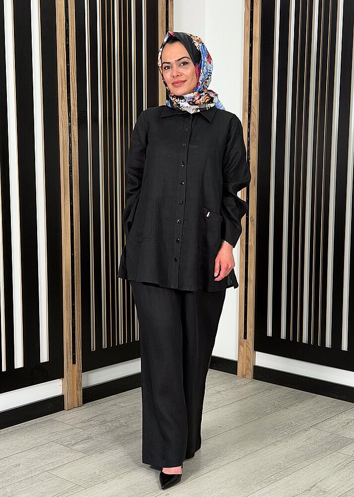 MissDalida Bol Paça İpek Keten Pantolon BLACK - 3