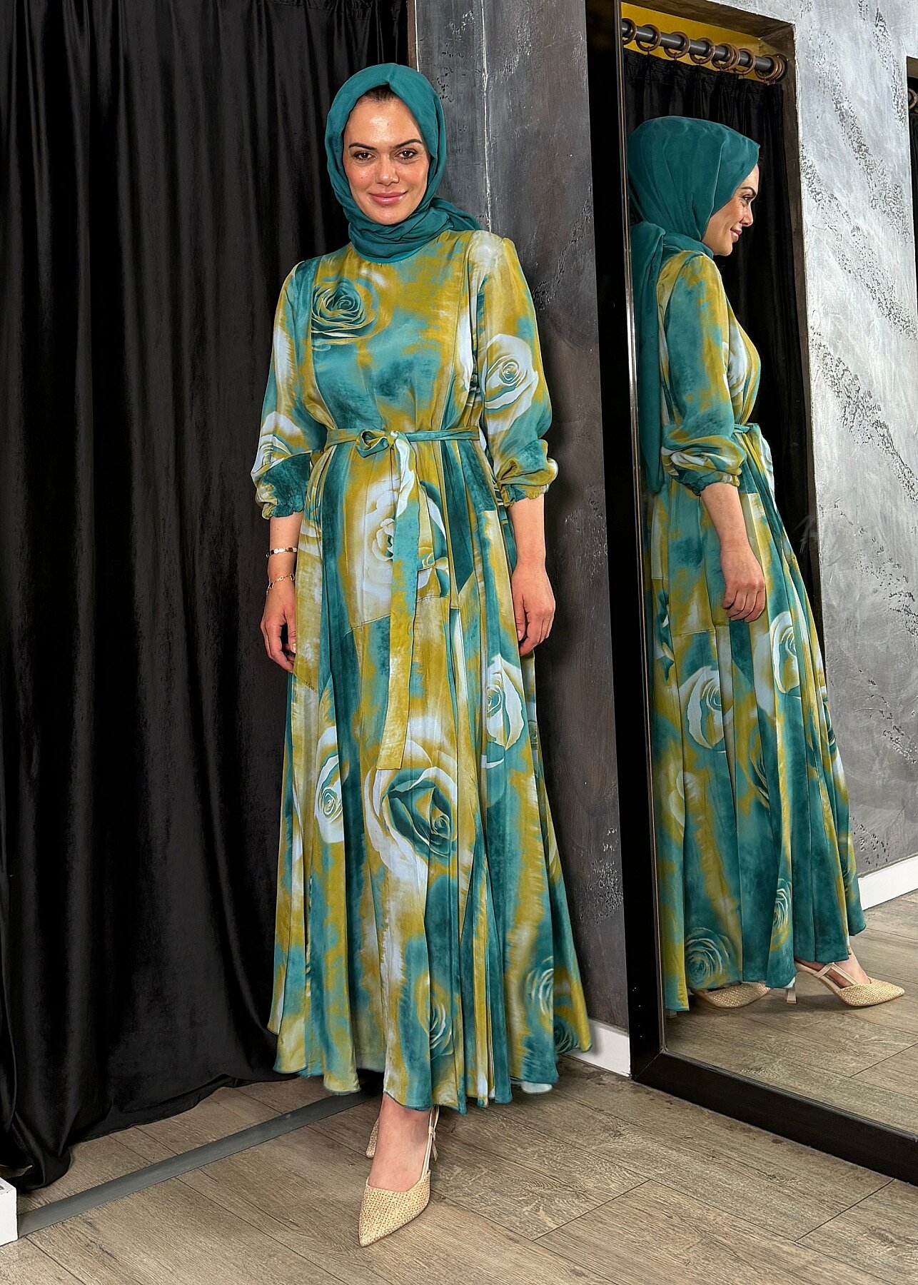 MissWhence Bileği Lastikli Kuşaklı Elbise MAVİ - 6