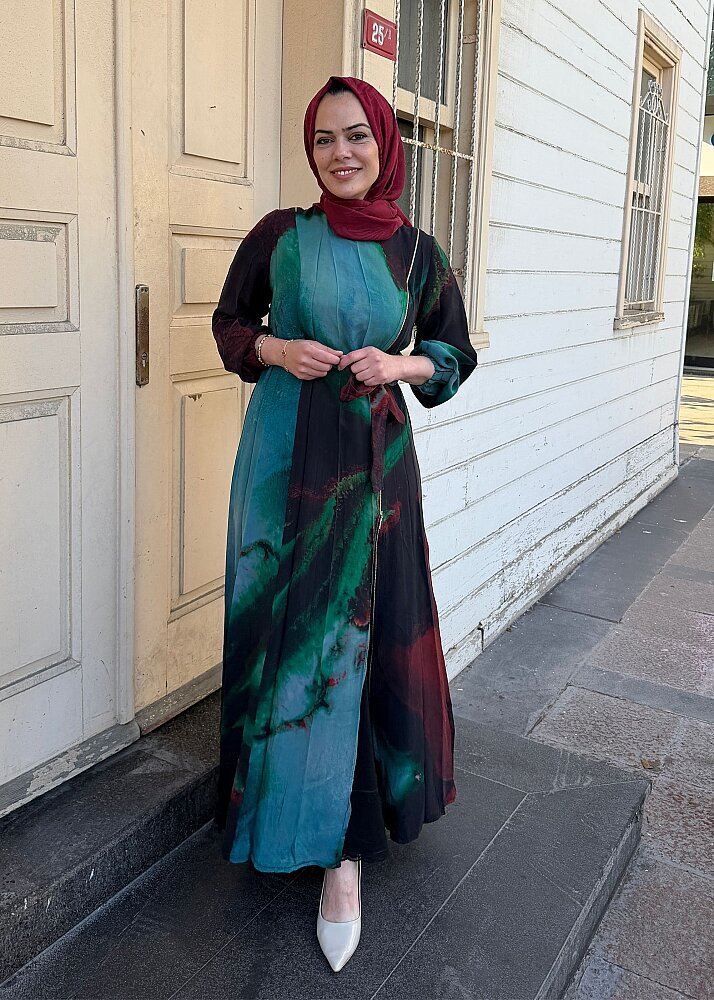 MissWhence Sulu Boya Desenli Fermuarlı Elbise KIRMIZI - 4