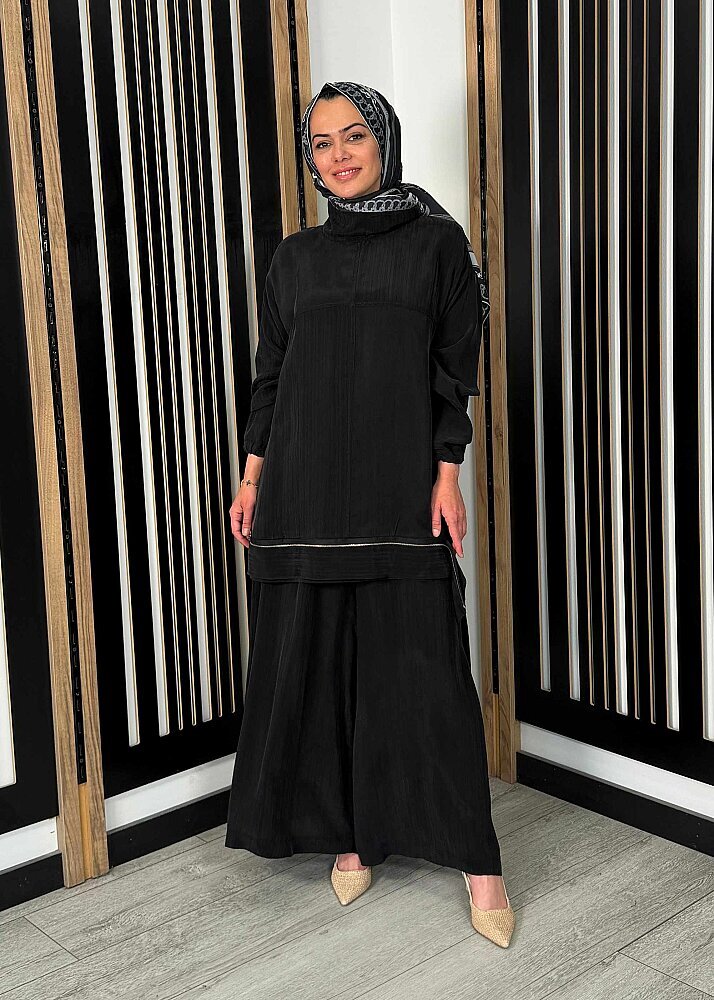 MissWhence Tuniğinin Etek Ucu Fermuar Detaylı Pantolon Takım SİYAH - 2