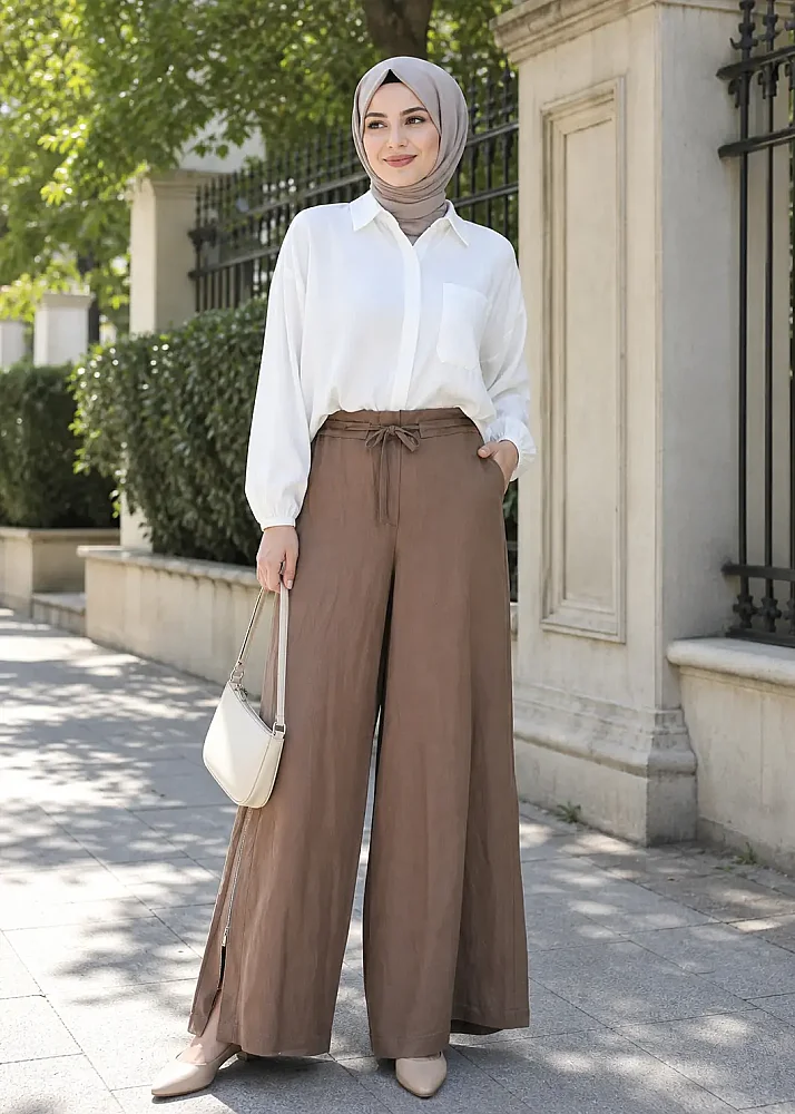 MissWhence Yanı Fermuarlı Bol Pantolon KAHVE