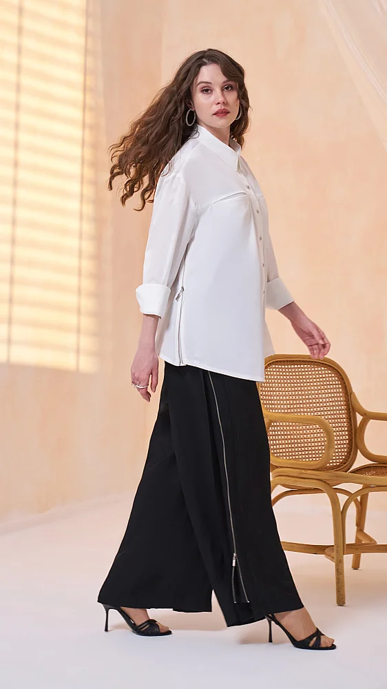 MissWhence Yanı Fermuarlı Bol Pantolon SİYAH - 3