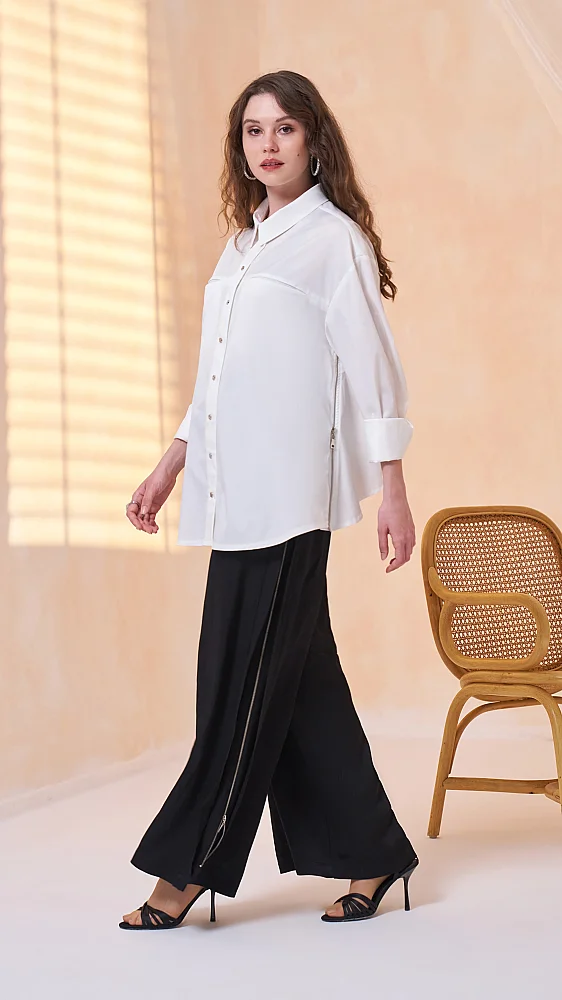 MissWhence Yanı Fermuarlı Bol Pantolon SİYAH - 4