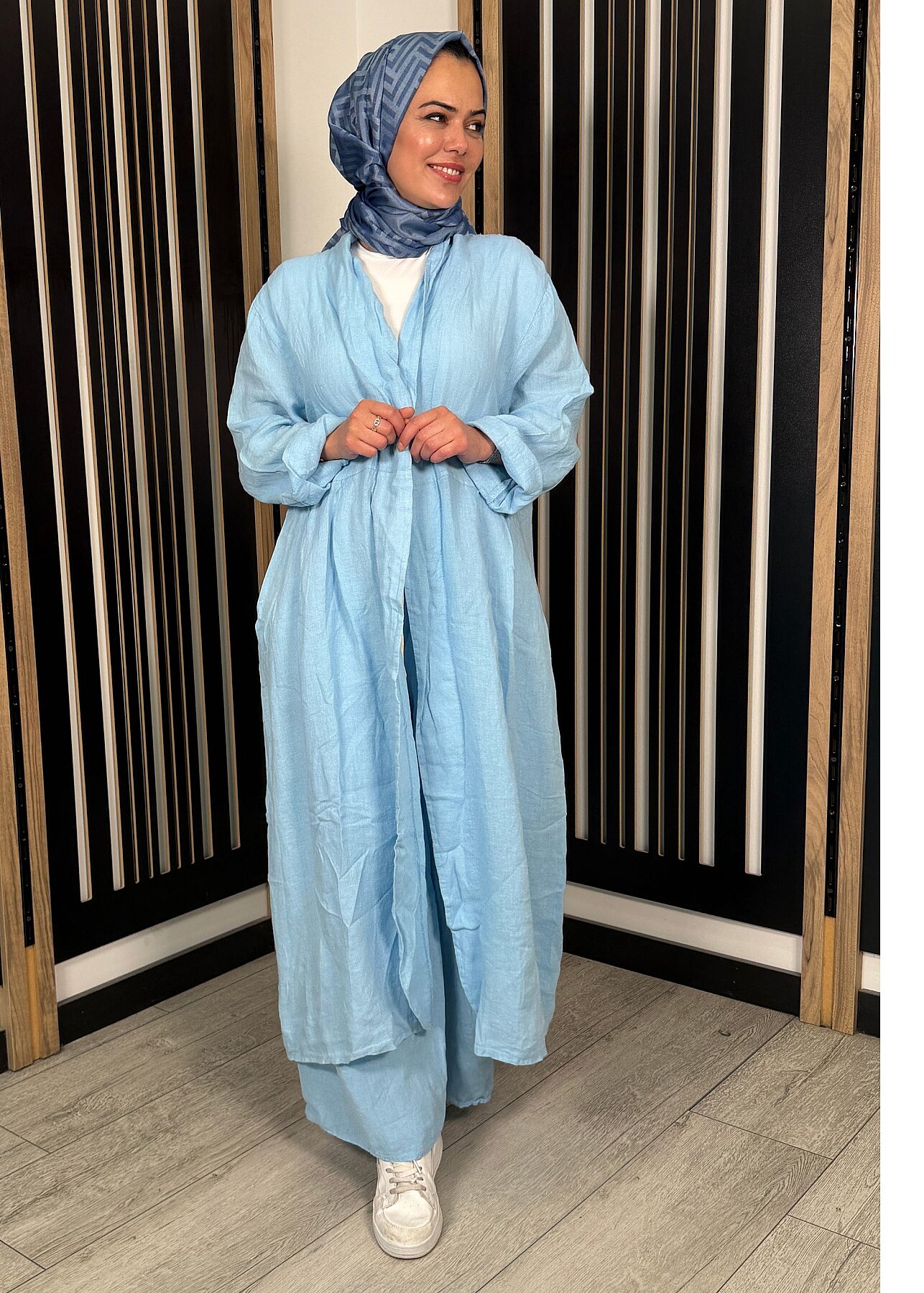Nazlınur Collection Arkası Nakışlı Pantolon Takım MAVİ - 2