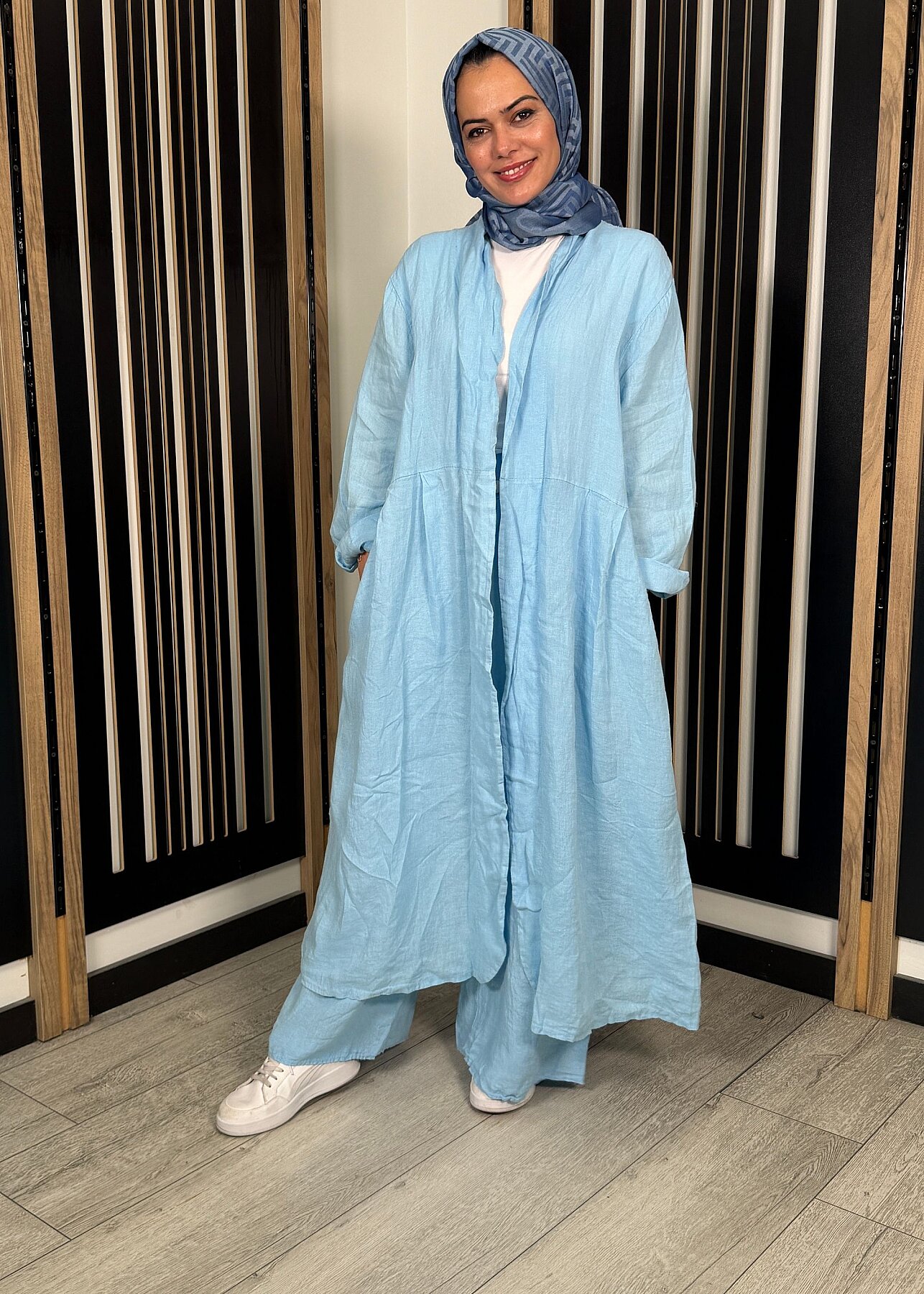 Nazlınur Collection Arkası Nakışlı Pantolon Takım MAVİ - 3
