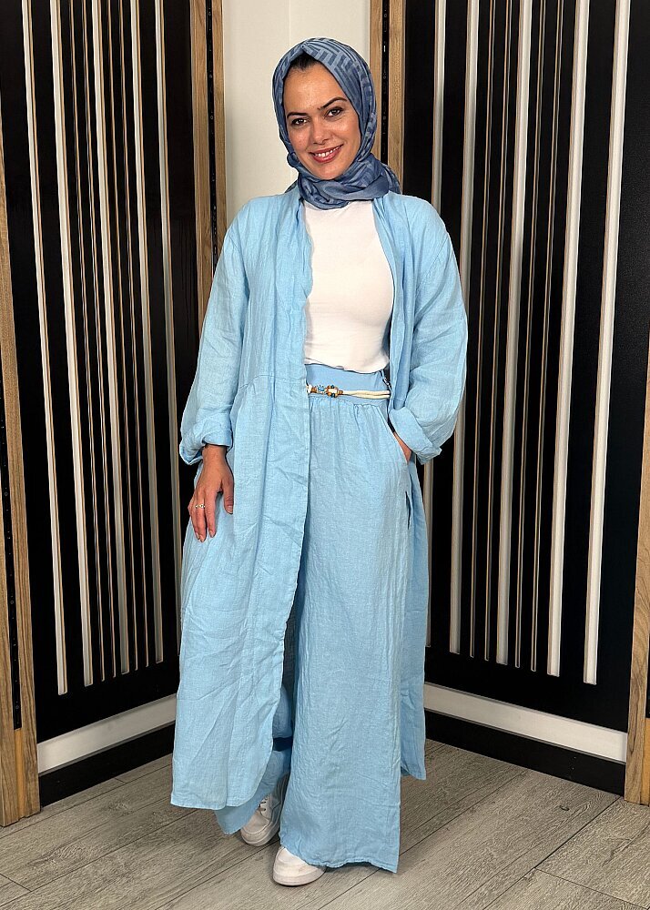 Nazlınur Collection Arkası Nakışlı Pantolon Takım MAVİ - 4