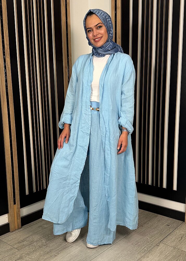 Nazlınur Collection Arkası Nakışlı Pantolon Takım MAVİ - 5