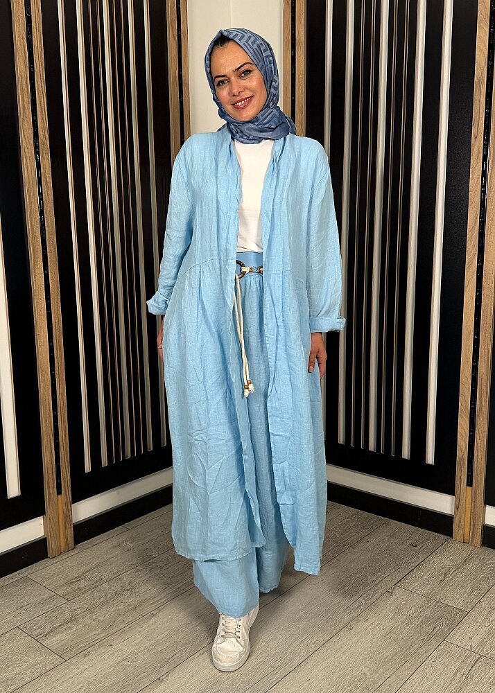 Nazlınur Collection Arkası Nakışlı Pantolon Takım MAVİ - 6