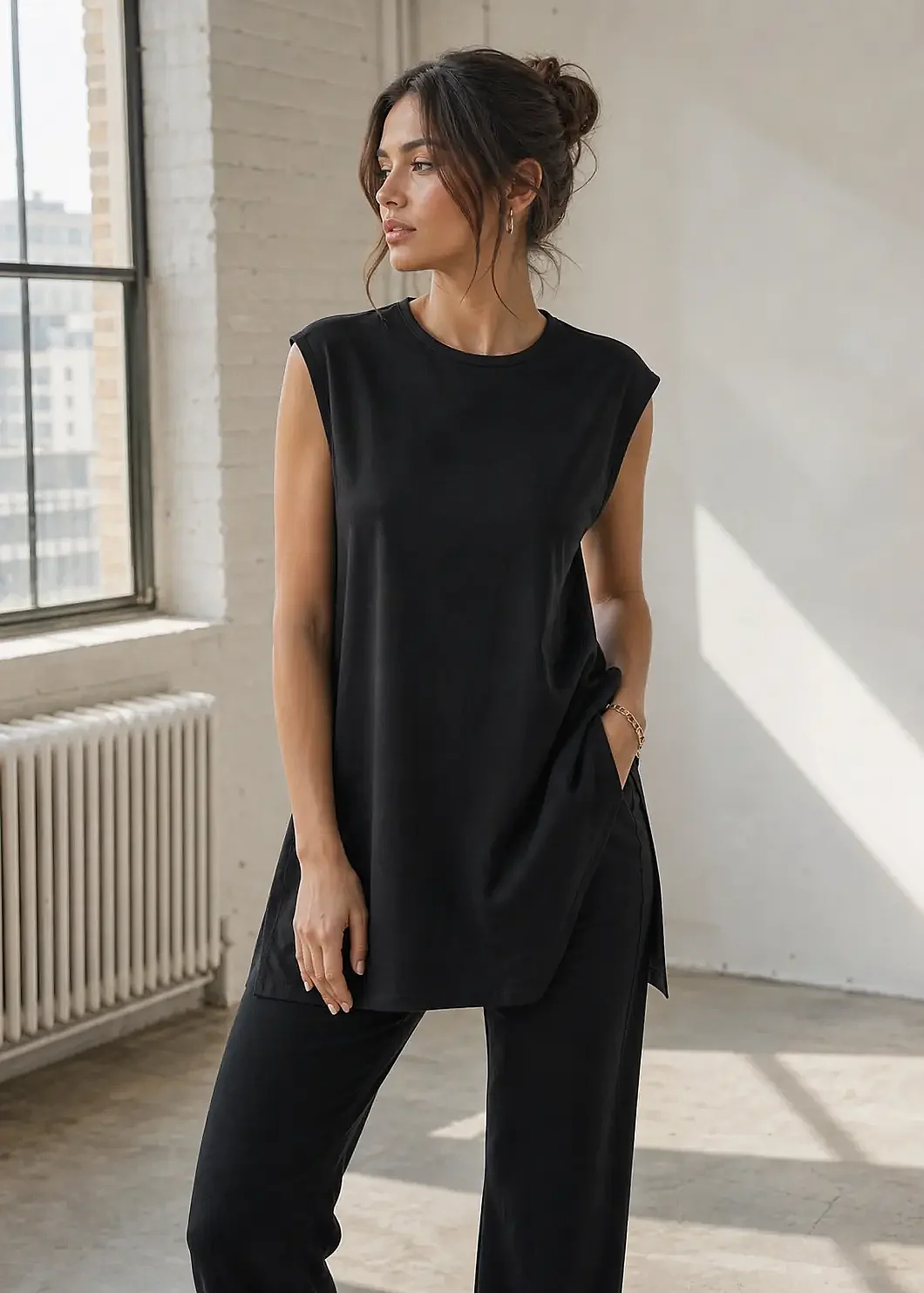 Nazlınur Collection Basic Sıfır Kol İçlik Tunik SİYAH - 1