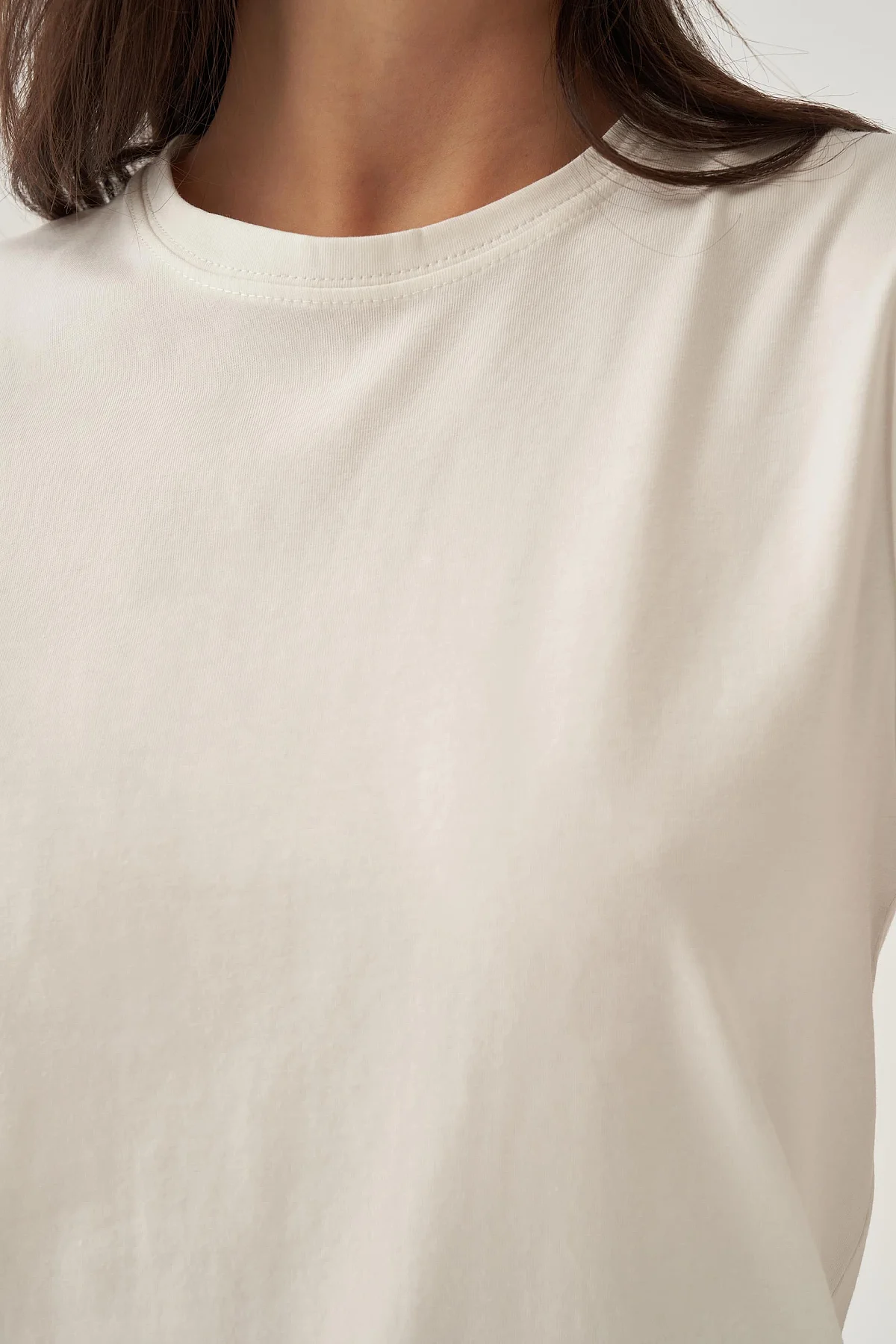 Nazlınur Collection Bisiklet Yaka Kolsuz Pamuklu Likralı T-Shirt EKRU - 3