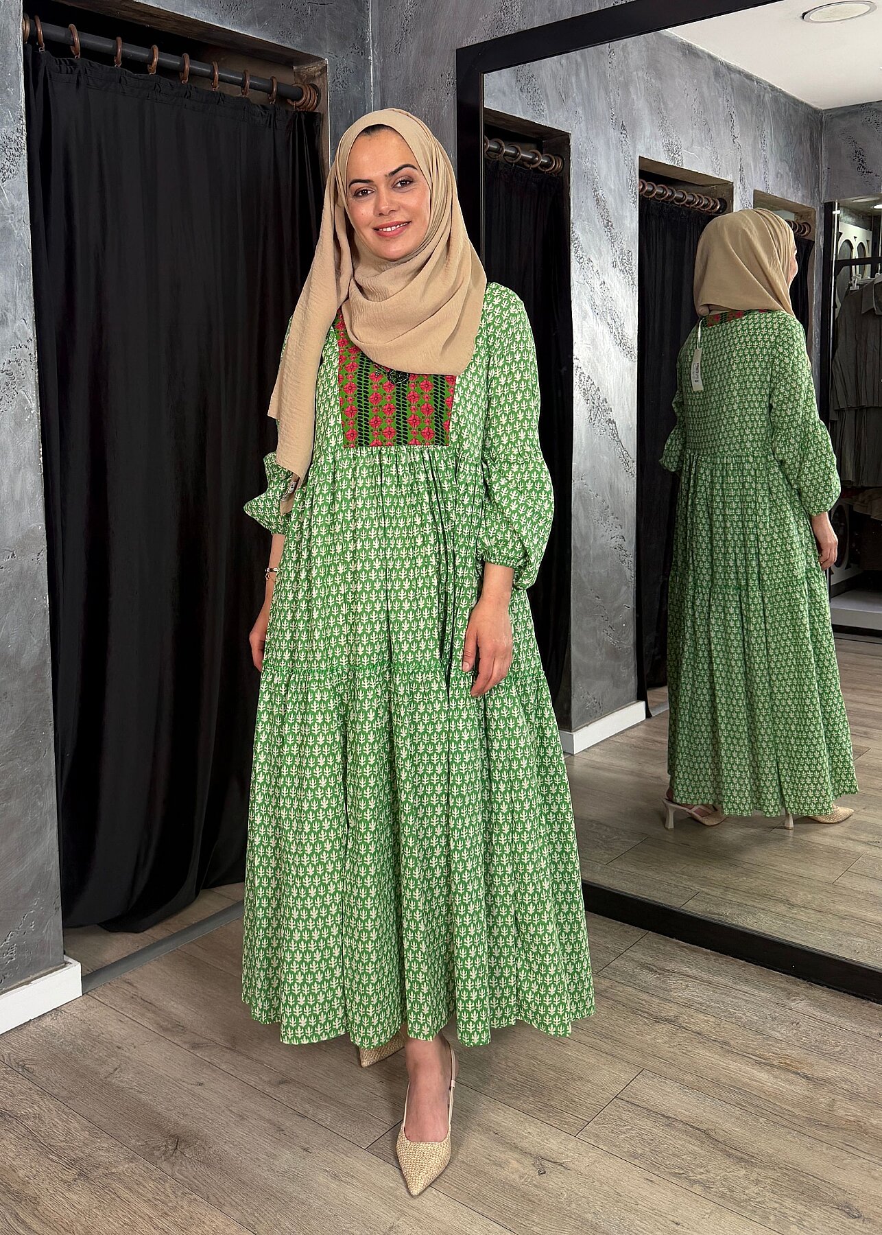 Nazlınur Collection Boncuk İşlemeli Garnili Elbise YEŞİL - 2