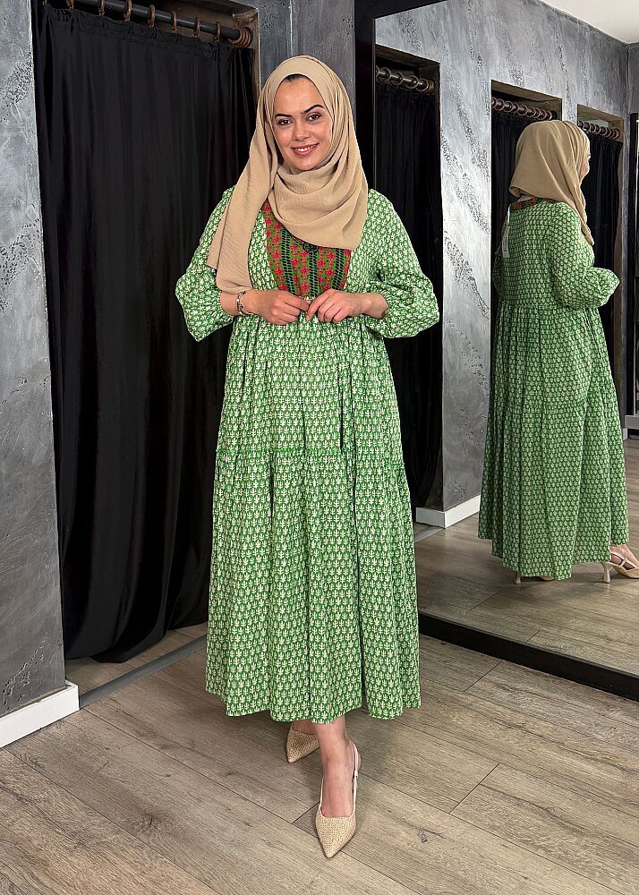 Nazlınur Collection Boncuk İşlemeli Garnili Elbise YEŞİL - 3